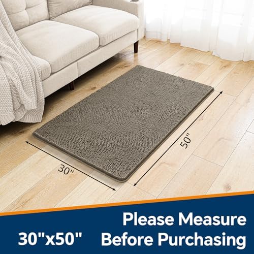 Chenille Bathroom Rug 30"x50" Taupe, Large Plush Bath Mat - Image 2