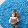 OLANLY Bright Blue Round Rugs for Bedroom by OLANLY
