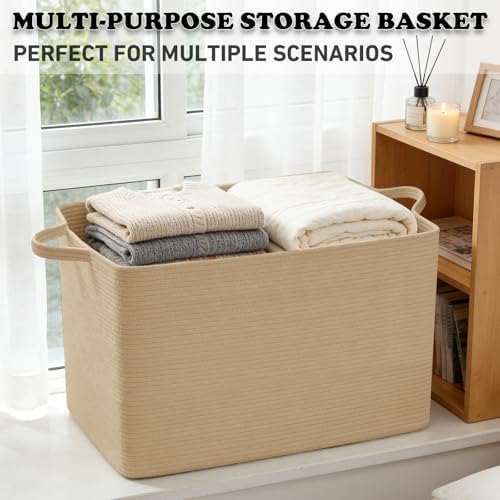65L Large Laundry Basket with Handles, Woven Blanket Basket - Image 6