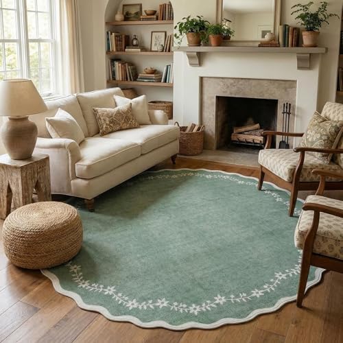 GarveeHome Large Round Rug 8ft Scalloped Washable Circle Living Room Rug by GarveeHome