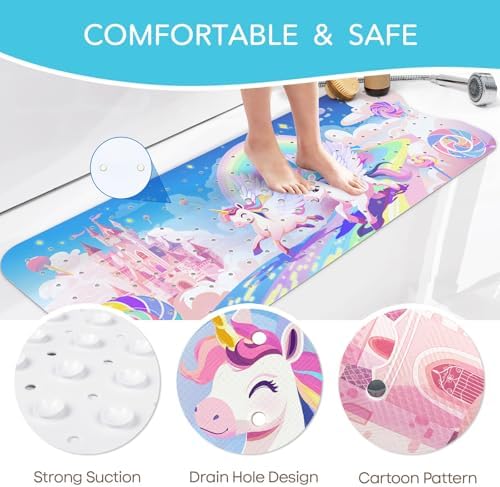 SHUCHING Unicorn Baby Bath Mat for Tub Non Slip for Girl-40x16 Inch - Image 5