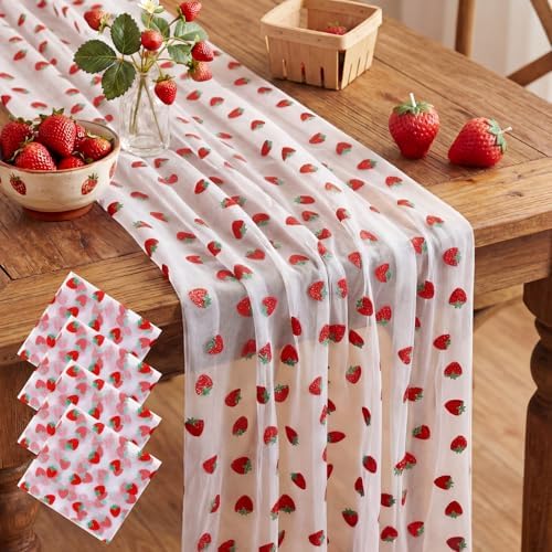 4 Pcs Strawberry Table Runners 29x70 Inch by Windkream