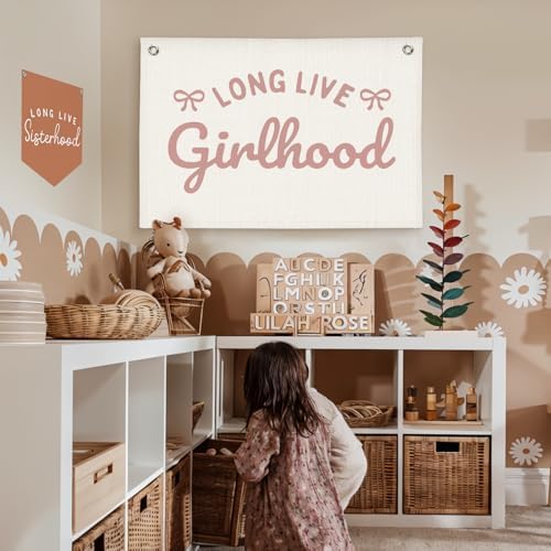 Lacama Girl Room Decor, Long Live Girlhood Linen Banner Hanging Flag - Image 3
