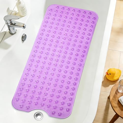 Extra Long Bathtub Mat Non Slip Bath Mat Purple 40"x16" Full by NaolotureHome