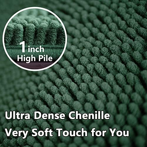 Green Bathroom Rug Chenille 3-Piece Extra Soft and Absorbent Shag Bath Mat Set - Image 5