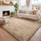 Amdrebio Beige Boho Fluffy Kids Area Rug 4x6 by Amdrebio