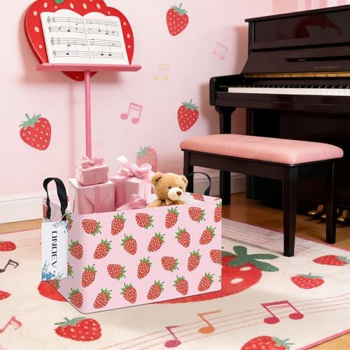 Rectangular Fabric Storage Bin, Foldable Strawberry print Basket - Image 5