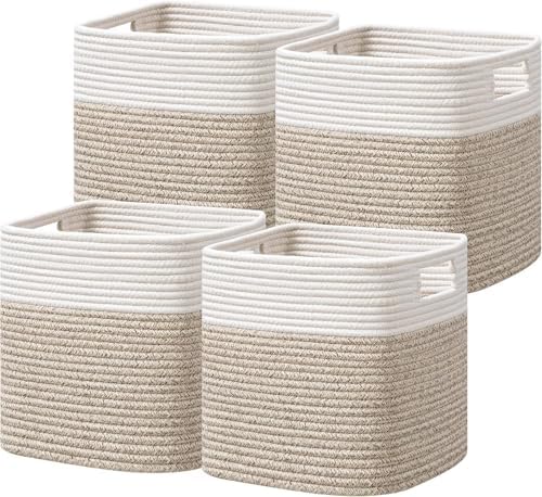 UBBCARE Set of 4 Storage Basket-12 X 12 X 12 in, Cotton Rope Basket by UBBCARE
