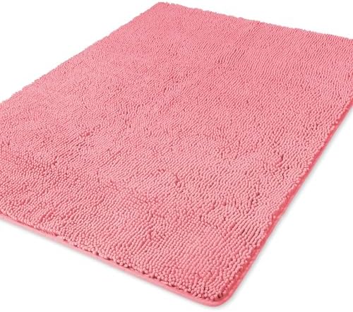 Yeaban Chenille Pink Bathroom Rug 40"x60", Non-Slip Rubber Backing by Yeaban