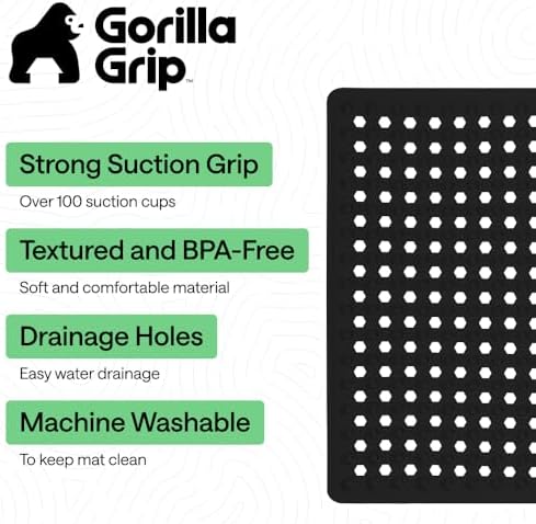 GORILLA GRIP Square Shower Stall Mat, Bathtub Floor Mat, 21x21 Black - Image 2