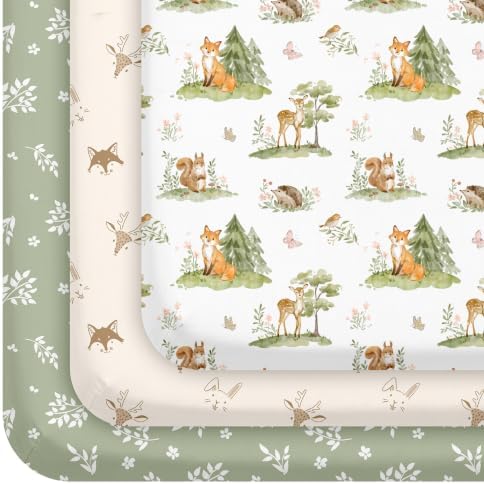 Pack and Play Mattress Sheets Fitted, 3 Pack Mini Crib Sheets by CivaruaKids