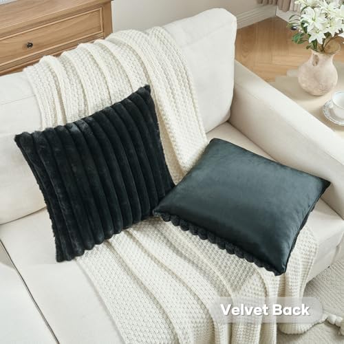 FUTEI Pack of 2 Faux Fur Throw Pillow Covers 20x20 Inch - Image 4