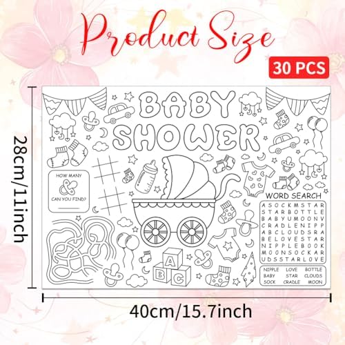 WEBEEDY DIY Coloring Placemats 15.7x11 Inch, Shower Themed Coloring Activity - Image 2