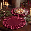 FoldTier Burgundy Ruffled Placemats Round Satin Tablemat 15.7 Inch Set of 6 by FoldTier