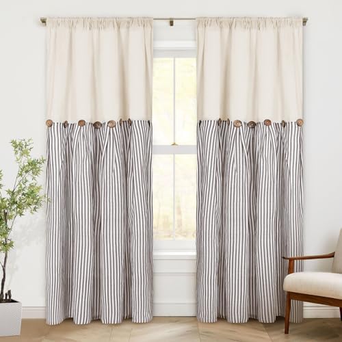 ASPMIZ Cotton Linen Farmhouse Curtains Boho Rustic Button Panel, Country Window - Image 2