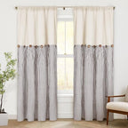 ASPMIZ Cotton Linen Farmhouse Curtains Boho Rustic Button Panel, Country Window - Image 2