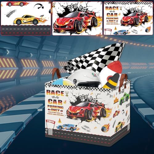 Race Car Toy Storage Basket, Collapsible Kids Laundry Hamper - Image 3