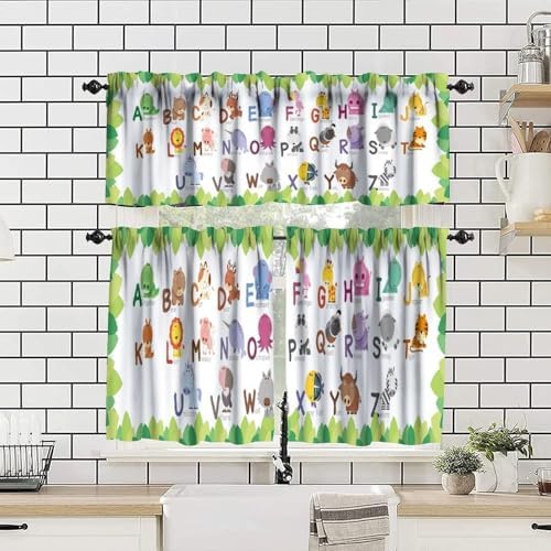 ABC Alphabet Curtains Valance, Cartoon Colorful Animals School Education - Image 4