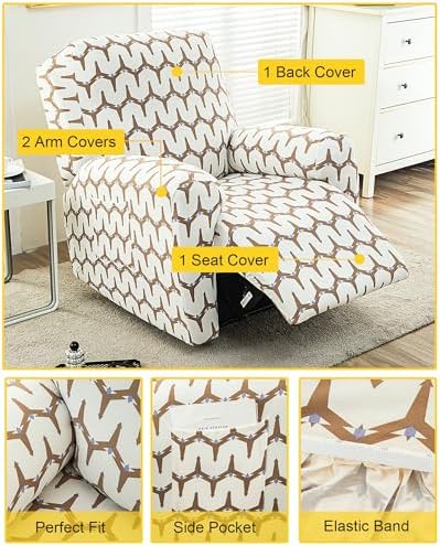 NILUOH Stretch Recliner Covers 4 Piece, Non-Slip Lazy Boy Chair Covers - Image 3
