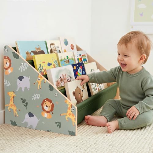 Toddler Bookshelf 4 Tier Solid Wood Montessori Nursery Book Organizer Kids by Unknown