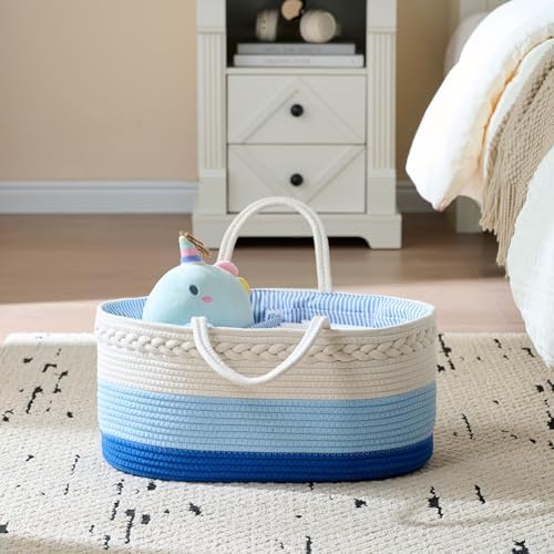 luxury little Diaper Caddy Organizer, Large Cotton Rope Nursery Baby Basket - Image 4