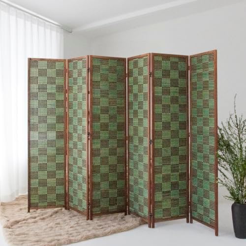 6 Panel Bamboo Room Divider, 5.6 ft Tall Double-Sided Folding Privacy Screen by PawlaBay