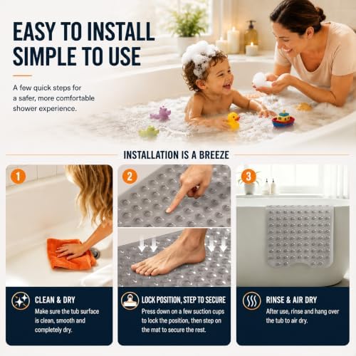 Yimobra Non Slip Bathtub Mat 40x16, Extra Long Bath Mat - Image 4