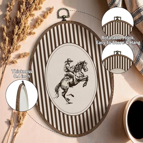 FLAWAFLOMA Vintage Cowboy Oval Wall Art Decor, Kids Room Canvas Wall Art Framed - Image 4