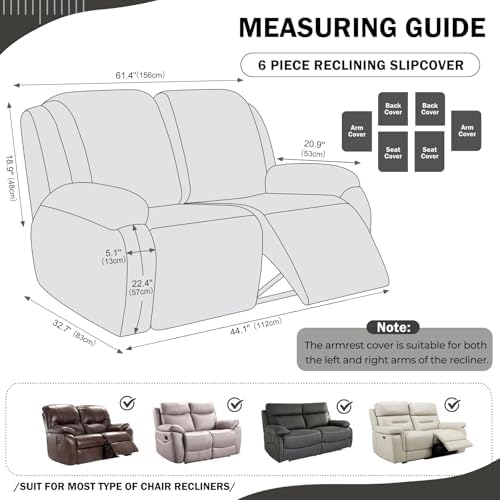 vctops 6 Pieces Geometric Jacquard Plush Recliner Loveseat Slipcovers Soft - Image 2