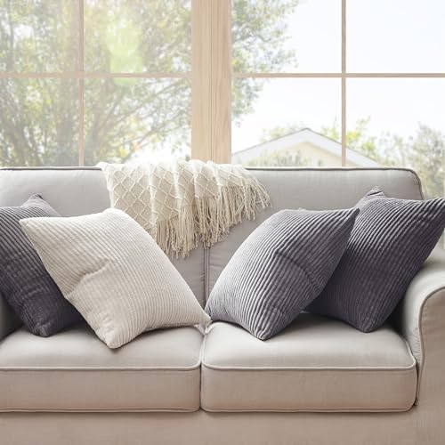 Topfinel 55x55cm Gray Set of 4 Corduroy Pillow Covers Cushion Cover Decorative - Image 4