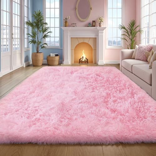 KICHOWUA Pink Fluffy 9x12 Area Rug Bedroom Living Room Soft Washable Shag by KICHOWUA