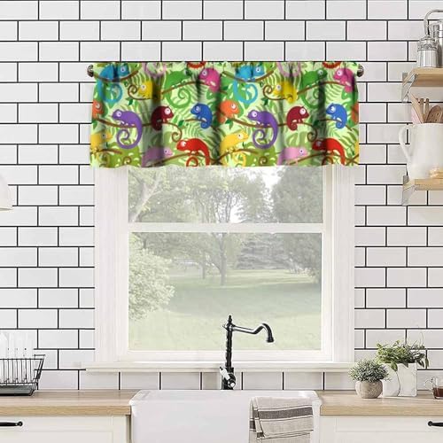 Cartoon Animal Valances Kids Curtains, Cute Colorful Chameleon Printed Rod - Image 4