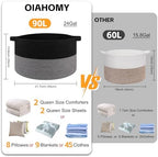 OIAHOMY 90L XXXLarge Blanket Basket Living Room Laundry Basket Black&Grey - Image 2