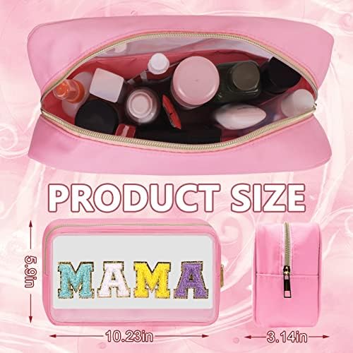 Iqimott Clear Patch Makeup Bag Mama Pouch, Preppy Personalized Chenille Letter - Image 2