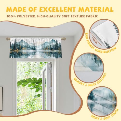 Misty Forest Valance Curtain for Windows 2 Pack Landscape Mountain Pine Tree - Image 2