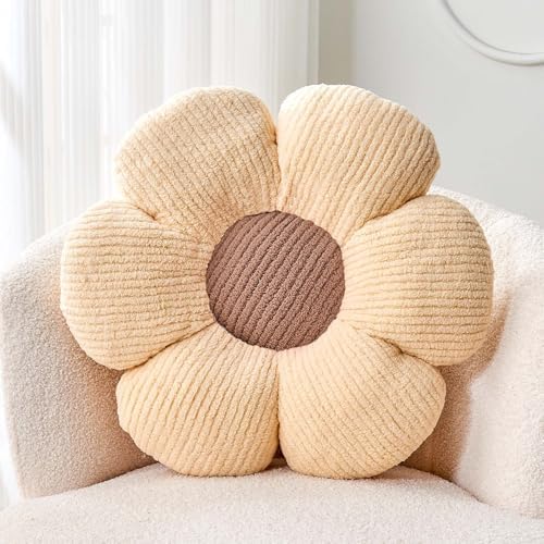 Kcvvcr White Brown Flower Pillow, 14.9" Cute Flower Shaped Floor Pillow by Kcvvcr
