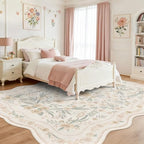 Scalloped Floral Rug 6x9, Neutral Beige Washable Non Slip Area Rug - Image 2