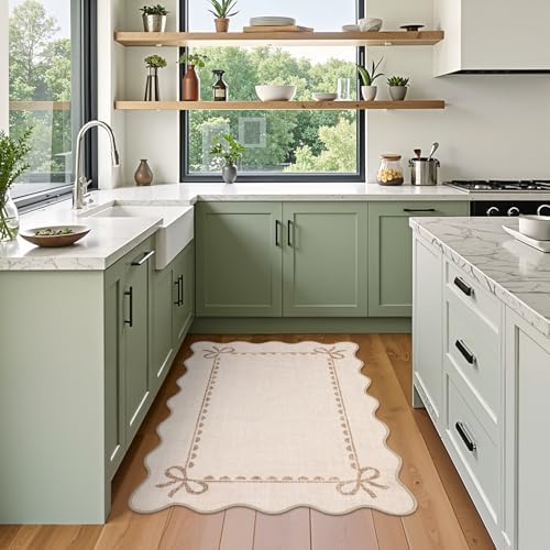 GarveeHome Scalloped Entryway Rug 2x3 Washable Front Door Bow Rug - Image 4