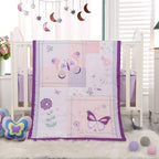 Crib Bedding Set for Girls, 3 Pieces Floral Butterfly Baby Girl Bedding Set by WOWELIFE