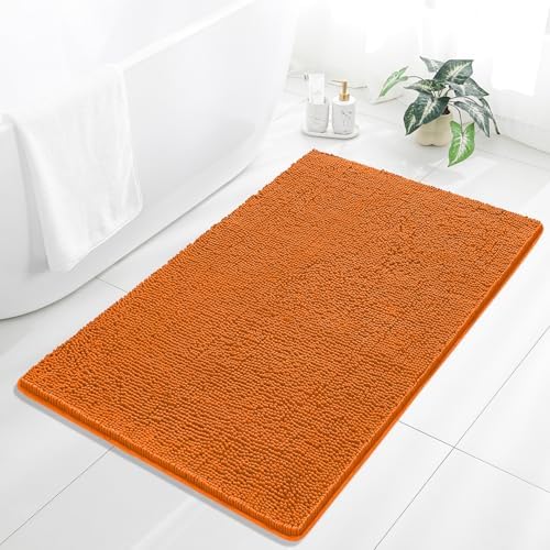 Chenille Bathroom Rug 36"x60" Orange, Large Plush Bath Mat by Kildoss