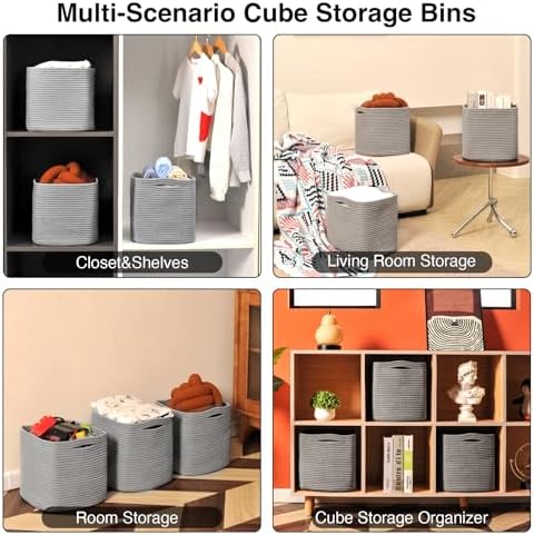 ICERZCZ 11 Inch Cube Storage Bins, Storage Cube Organizer Bins, Woven Cotton - Image 4