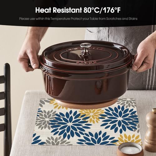 Artoid Mode Floral Vinyl Placemats Set of 6, Heat Resistant Washable Non-Slip - Image 3