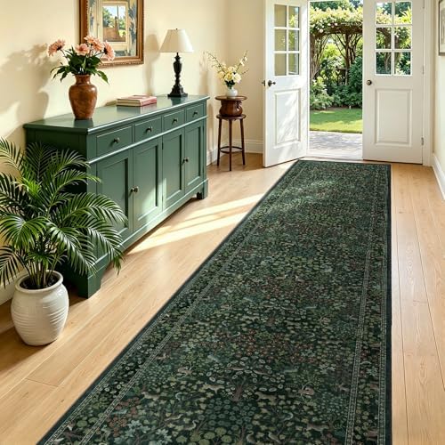Woodland Dark Green 2x10 Long Hallway Runner Rug, Washable Non Slip Ultra Thin by Jainmy