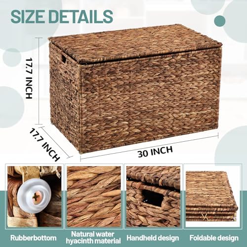 Wonderjune 30 x 17.7 x 17.7 Inch Water Hyacinth Wicker Storage Trunk - Image 2