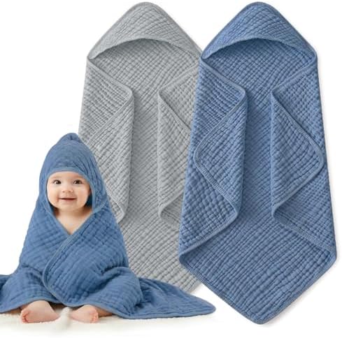 Muslin Hooded Baby Towels 2 Pack, 100% Cotton Baby Bath Towels by Unknown