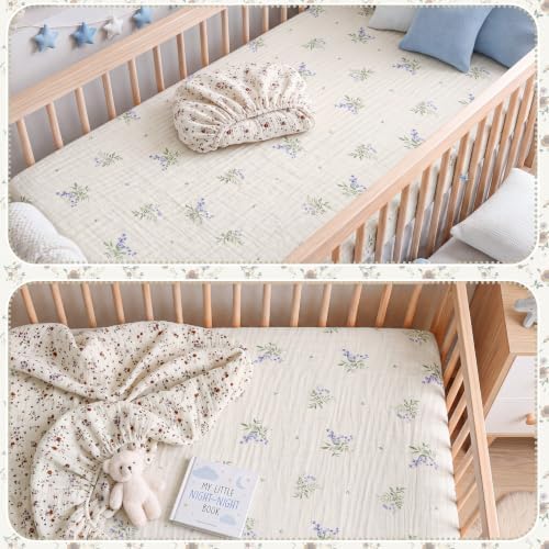Breling 2 Pcs Muslin Botanical and Orchid Print Crib Sheets - Image 7