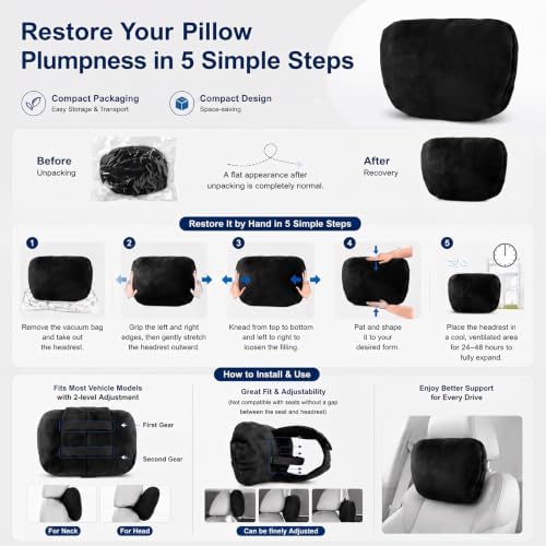 2 PCS Car Pillow for Driving Seat Soft Suede Headrest Neck & Lumbar Support - Image 4