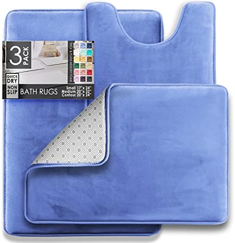 Clara Clark 3 Piece Bathroom Rugs Bath Mat Set, Velvet Memory Foam Bath Mats - Image 2