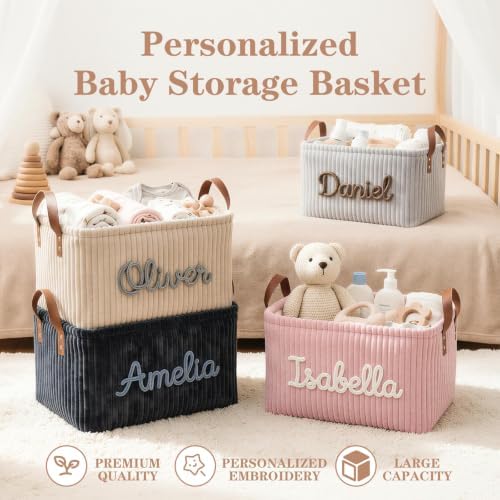 Large Capacity Personalised Corduroy Storage Basket - Image 6
