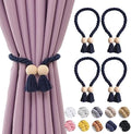 NICEEC 4 Pack Wooden Ball Magnetic Curtain Tiebacks Boho Home Decor Drape Tie by NICEEC